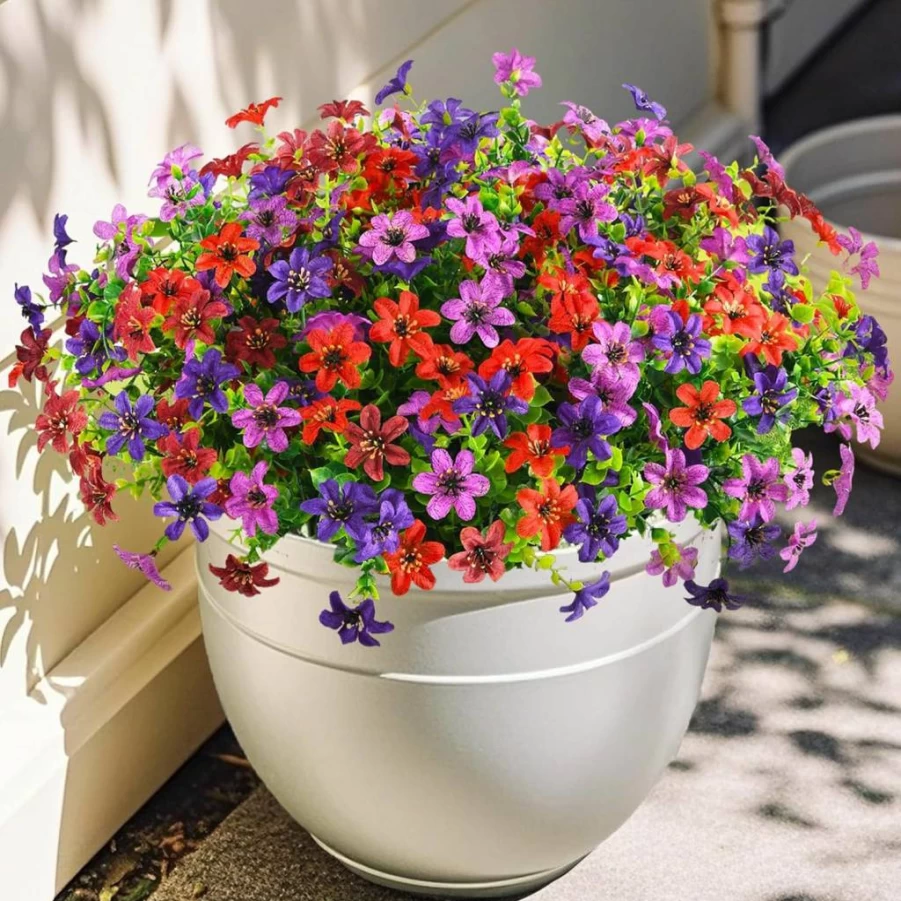 Homsunny UV Resistant Artificial Daisy Flowers - 12 Bundles Silk Fake Plants for Outdoor Garden, Porch, Patio, Yard Decor