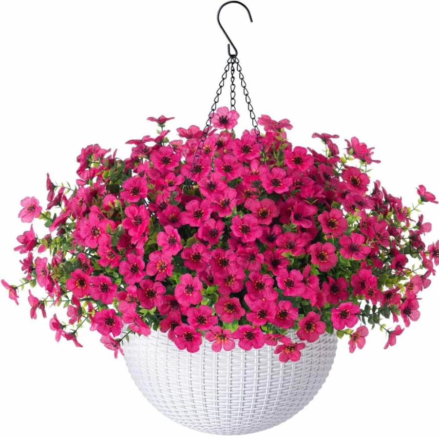 HyeFlora Artificial Hanging Flower Basket - UV Resistant Faux Daisy Decor for Porch, Patio, Balcony - Realistic Outdoor Hanging Plants for Spring Summer Home Decoration