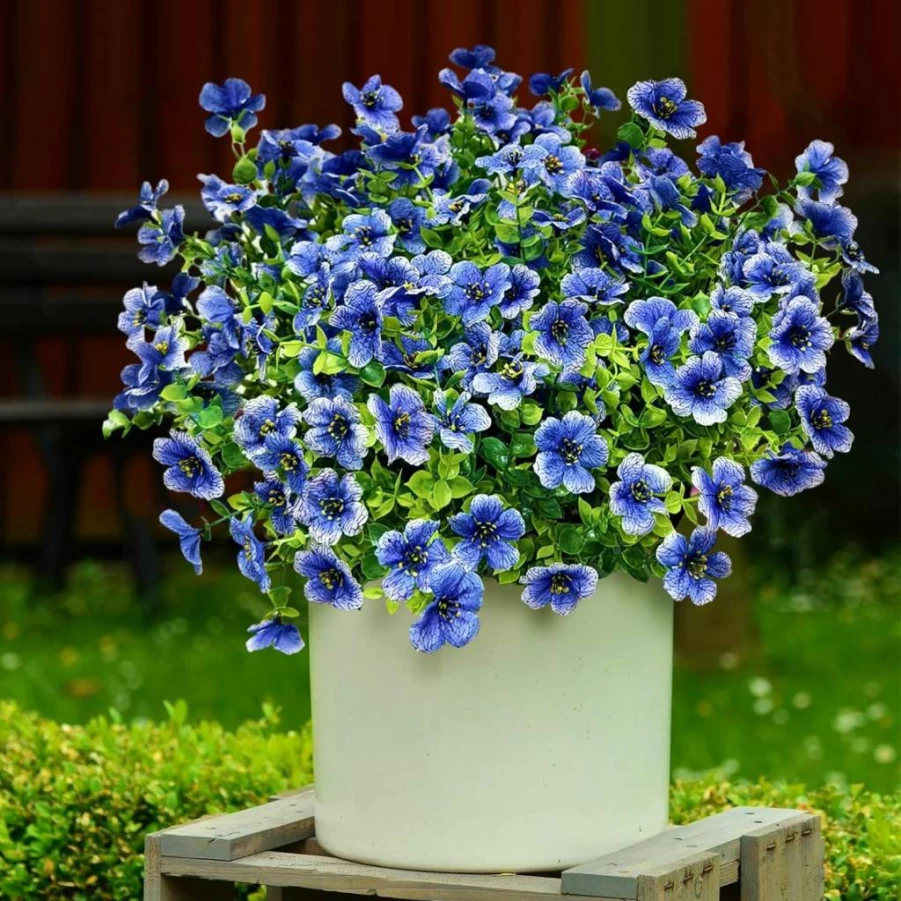 Cherica 12 Pcs UV Resistant Artificial Flowers for Outdoor, Fake Plastic Plants for Garden, Faux Silk Spring Decor, Weatherproof Outdoor Decorations
