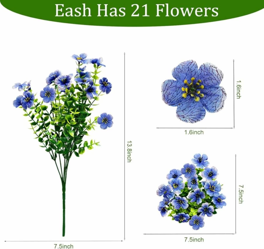 Cherica 12 Pcs UV Resistant Artificial Flowers for Outdoor, Fake Plastic Plants for Garden, Faux Silk Spring Decor, Weatherproof Outdoor Decorations