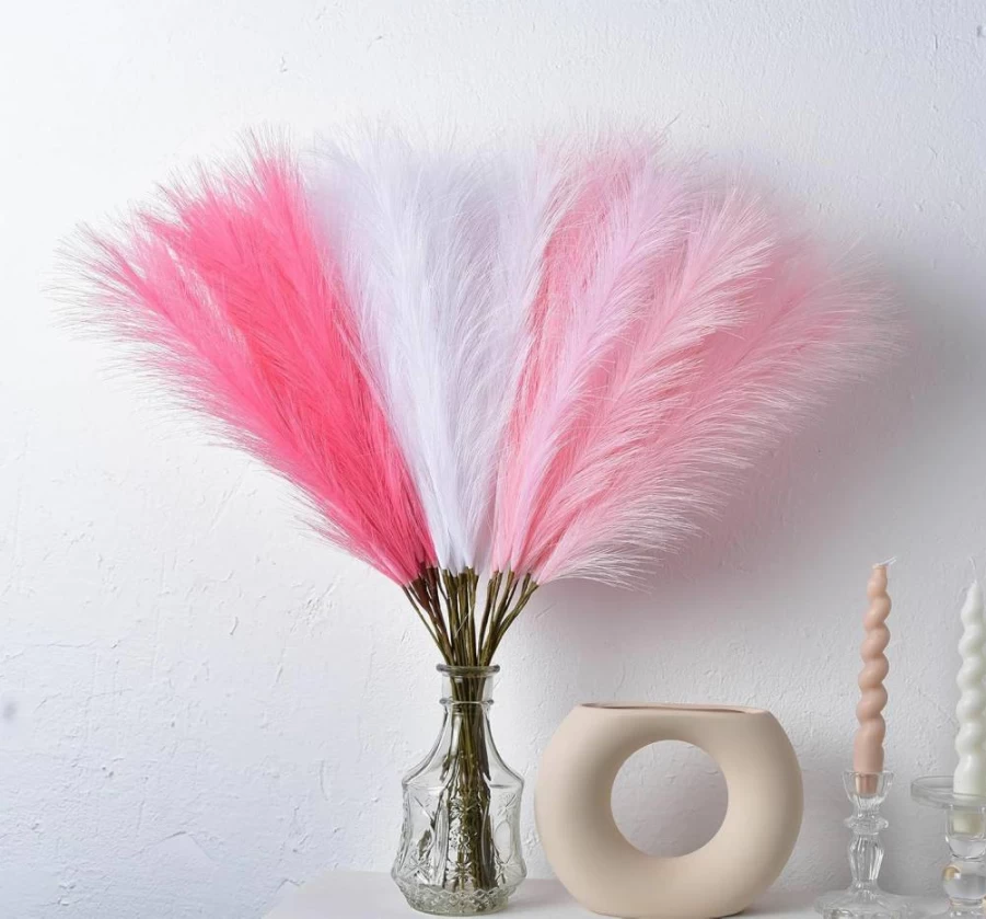 LSKYTOP Artificial Pampas Grass Bouquets - 12Pcs 23Inch Faux Orange Pampas Flowers for Vase Decor, Home, Living Room, Bedroom Decoration