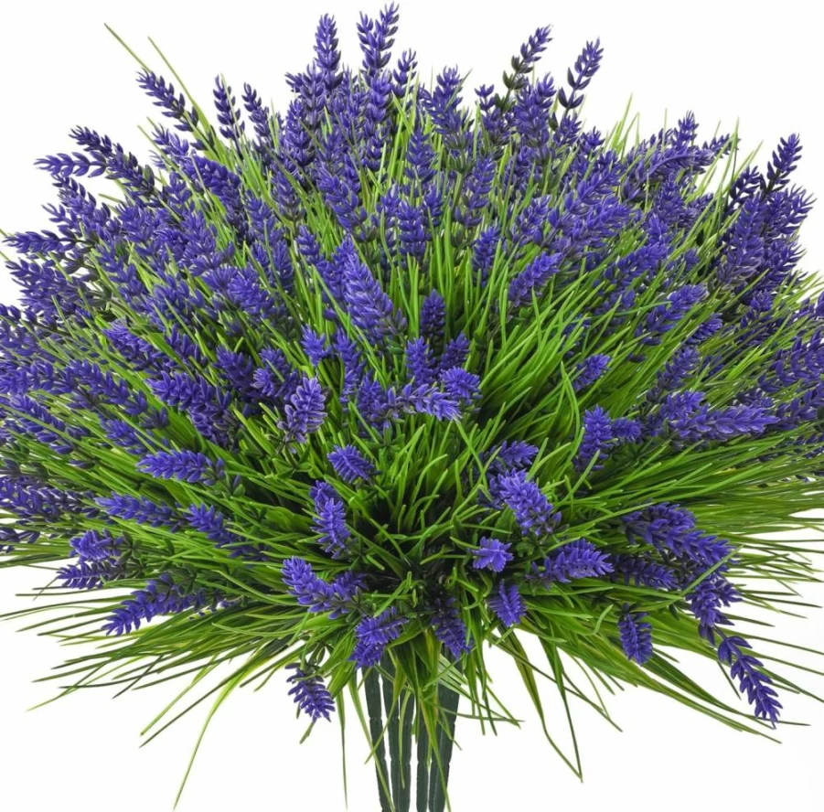 Maxkes 20 Bundles UV Resistant Artificial Lavender Plants, Realistic Faux Flowers for Outdoor Garden, Porch, Window Box Decor (Purple)