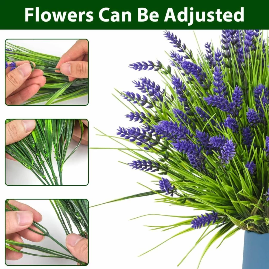 Maxkes 20 Bundles UV Resistant Artificial Lavender Plants, Realistic Faux Flowers for Outdoor Garden, Porch, Window Box Decor (Purple)