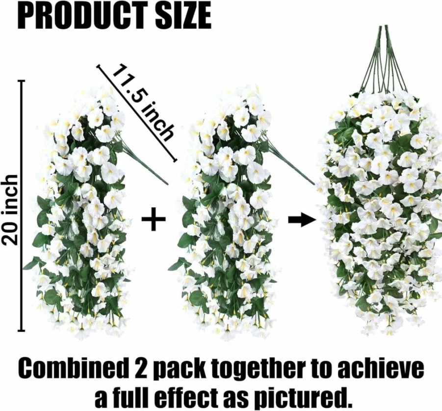 Sggvecsy 2Pcs Purple Artificial Morning Glory Hanging Plants - UV Resistant Faux Silk Vines for Outdoor Porch, Patio, Balcony Decor - Realistic Fake Flowers for Spring Summer Home Decoration