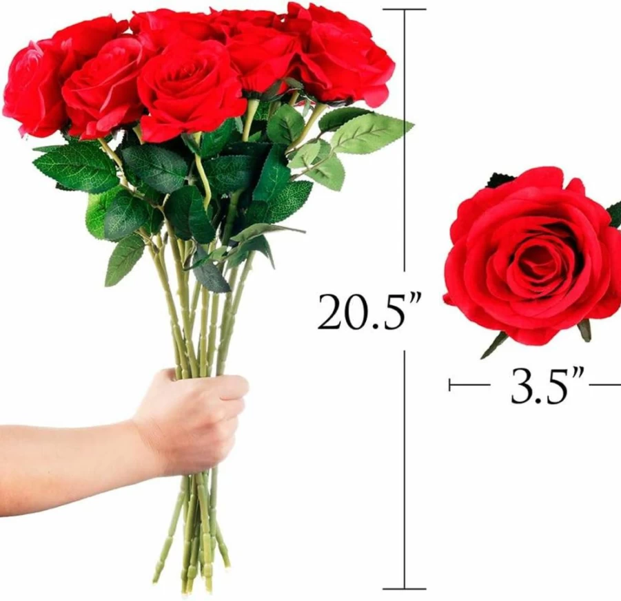 Mocoosy 12 Pcs Realistic White Silk Rose Bouquets - Long Stem Fake Flowers for Wedding, Bridal Shower, Spring Party, Home Table Decor