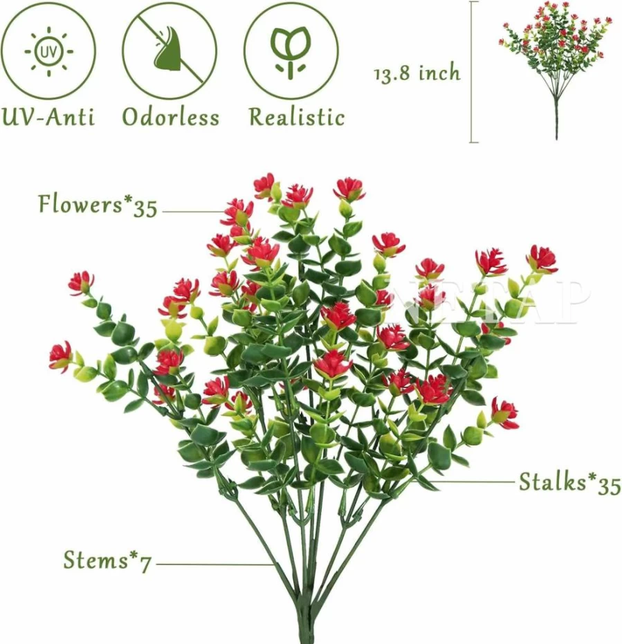 NETAP UV Resistant Outdoor Artificial Flowers - 20 Bundles Realistic Fake Greenery Plants for Porch, Window Boxes, Garden, Yard & Home Decor, White