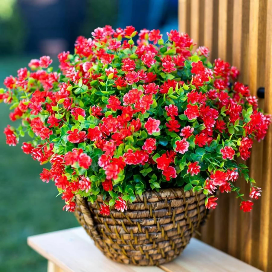 AXYLEX UV Resistant Artificial Flowers Outdoor - 12 Pcs Faux Plants Bundles, Magenta Fade-Proof Plastic Shrubs for Porch, Window Box & Home Decor
