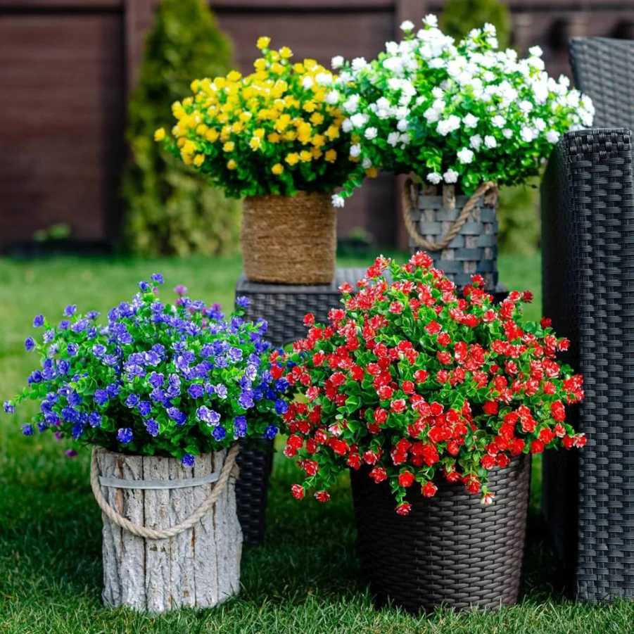 AXYLEX UV Resistant Artificial Flowers Outdoor - 12 Pcs Faux Plants Bundles, Magenta Fade-Proof Plastic Shrubs for Porch, Window Box & Home Decor