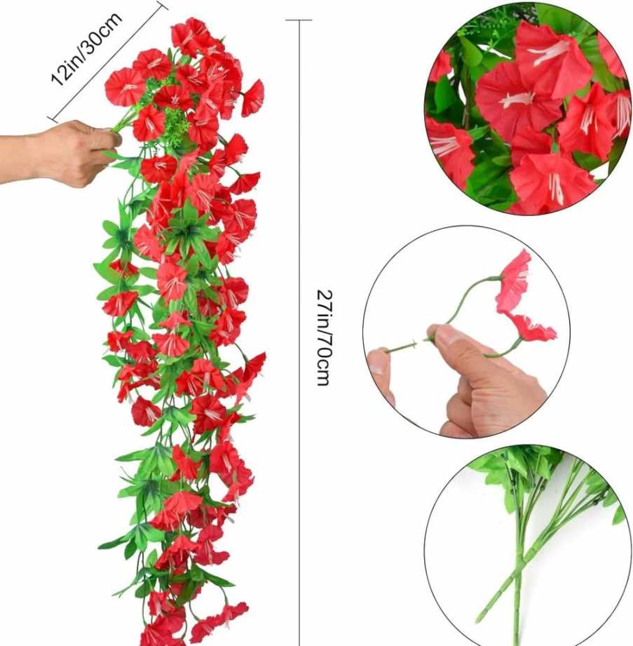 Elecxlink 2Pcs Artificial Purple Morning Glory Hanging Flowers, UV Resistant Fake Vines for Indoor Outdoor Garden, Porch, Wedding & Wall Decor