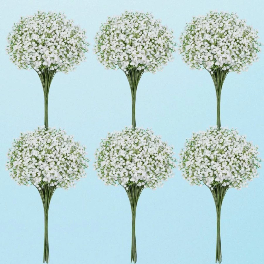 Cherica 12-Pack Real Touch Artificial Baby's Breath Flowers, Long Stem Fake White Gypsophila for Bouquets, Wedding Decor, Vase Arrangements