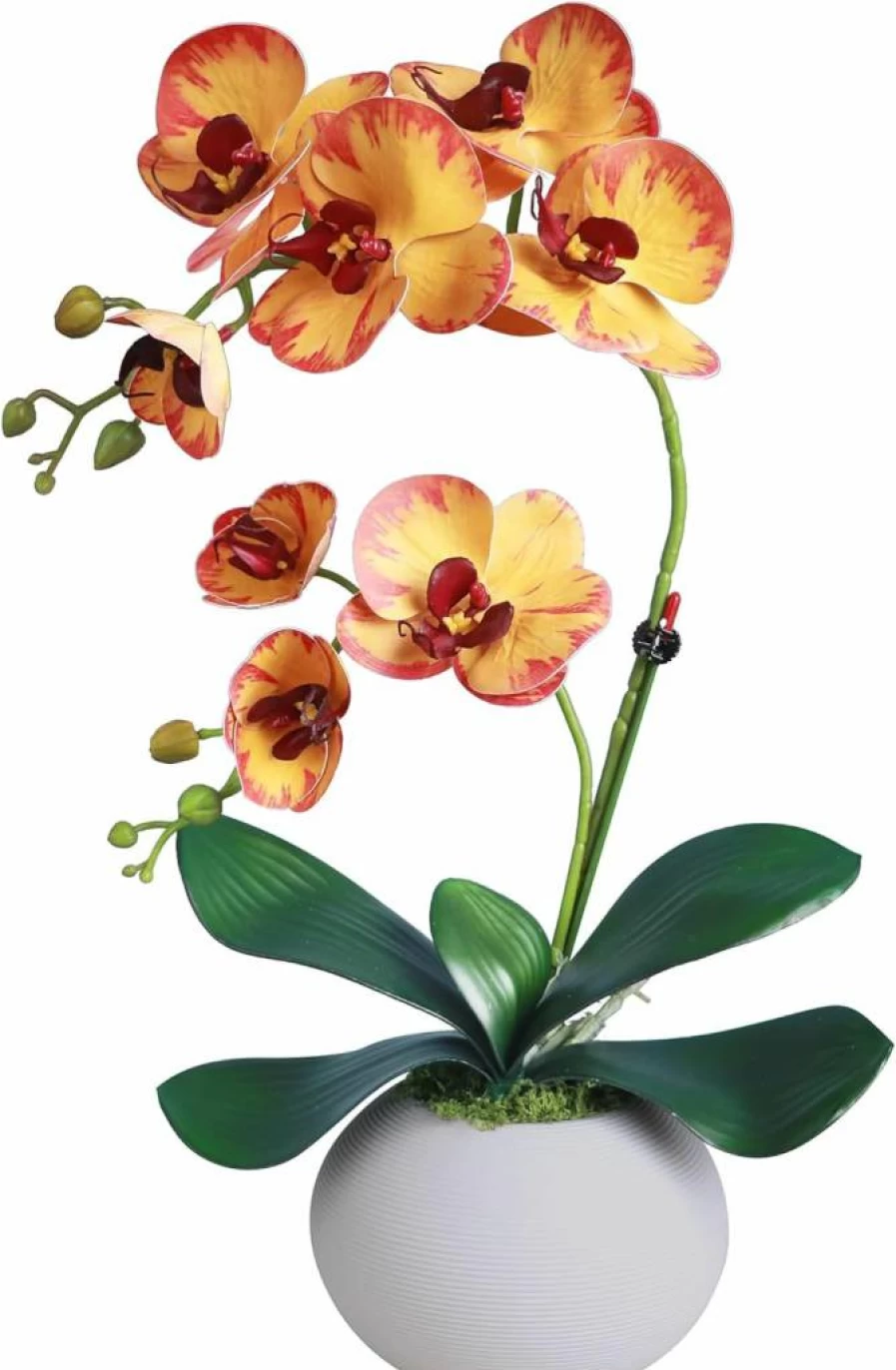 Forlaoers 17" White Artificial Silk Orchid in Vase - Real Touch Fake Flowers for Home Decor, Office Table Centerpiece, Bathroom & Indoor Potted Arrangements