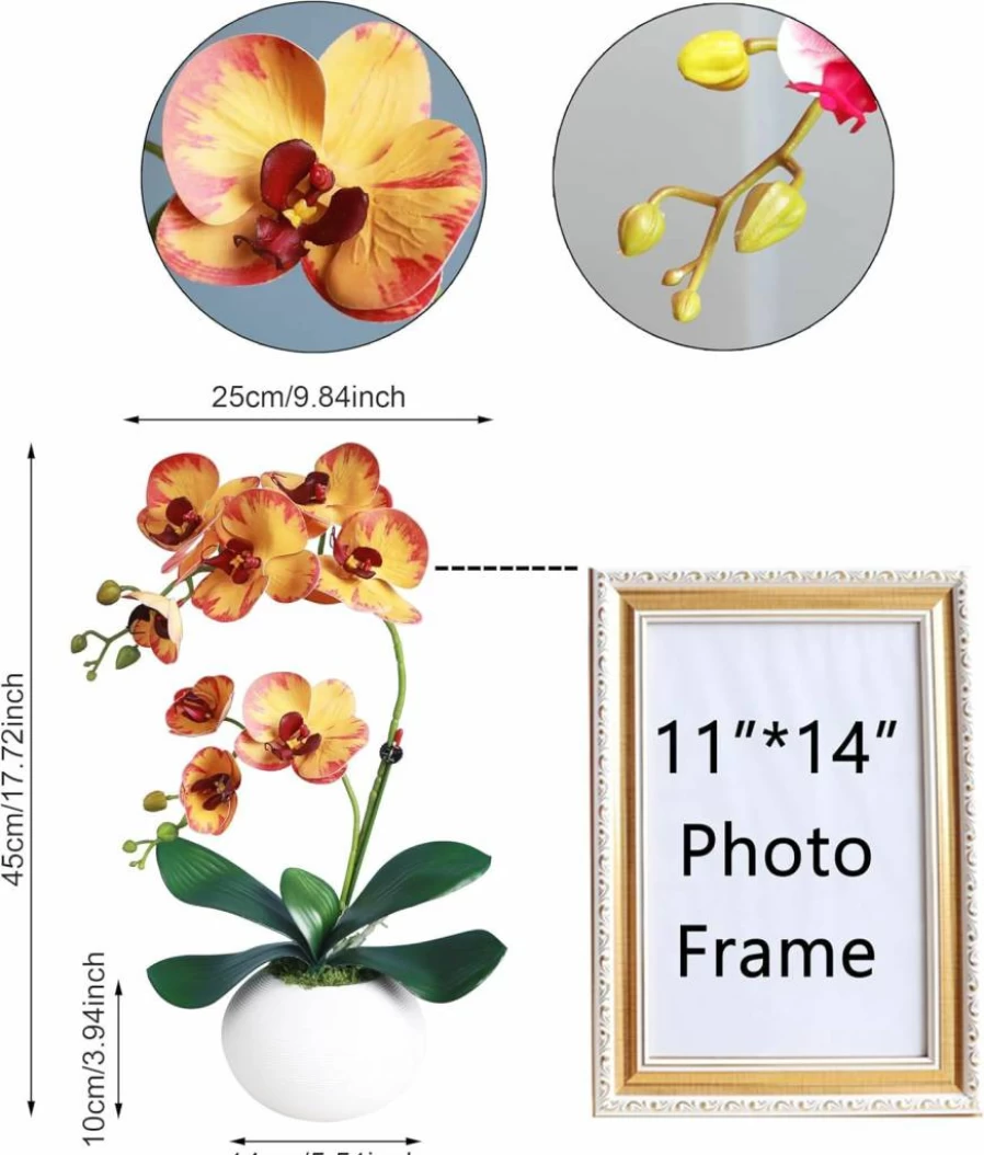 Forlaoers 17" White Artificial Silk Orchid in Vase - Real Touch Fake Flowers for Home Decor, Office Table Centerpiece, Bathroom & Indoor Potted Arrangements