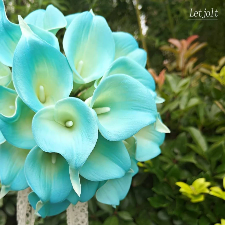 Letjolt 12Pcs Peacock Blue Faux Calla Lily Bouquet - Artificial Flowers for Wedding, Home, Kitchen, Party Decor