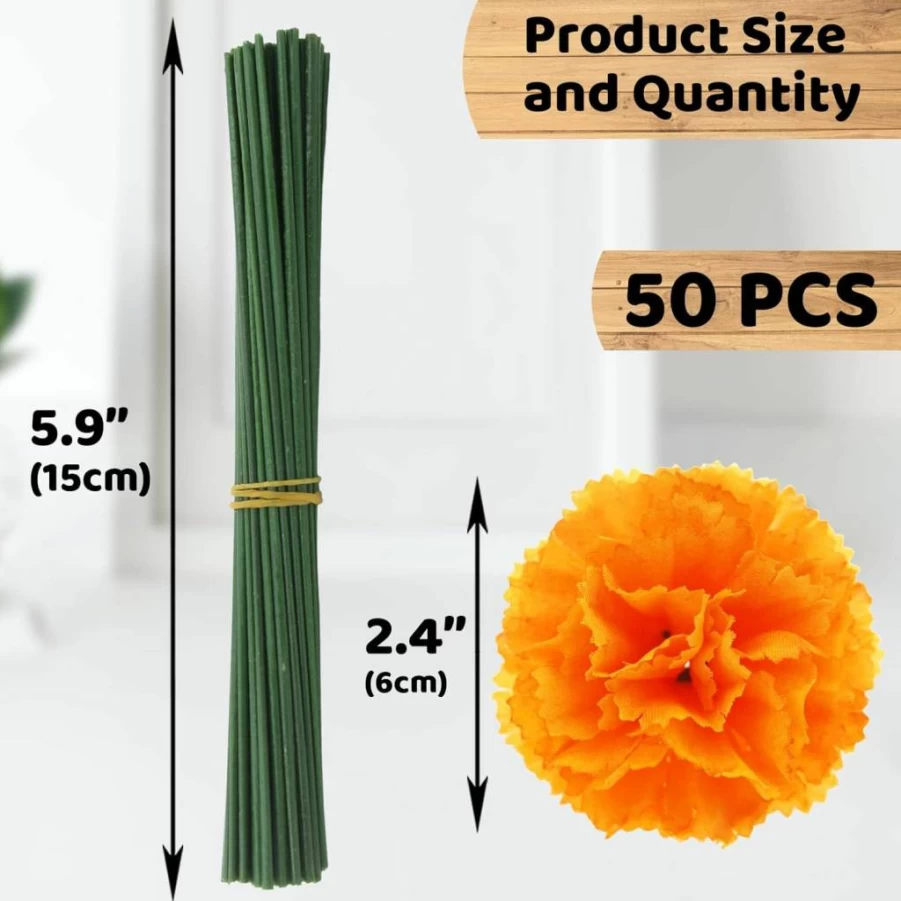 Hananona 50 Pcs Artificial Marigold Flowers with Stems, Silk Marigold Heads for Diwali Decor, Day of the Dead Wreath, Garland, and Home Decoration