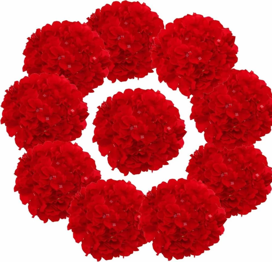 FLORRALIA White Artificial Hydrangea Flowers - 10 Pack Real Touch Faux Silk Hydrangea Heads with Stems for Wedding, Home, Party Table Decor