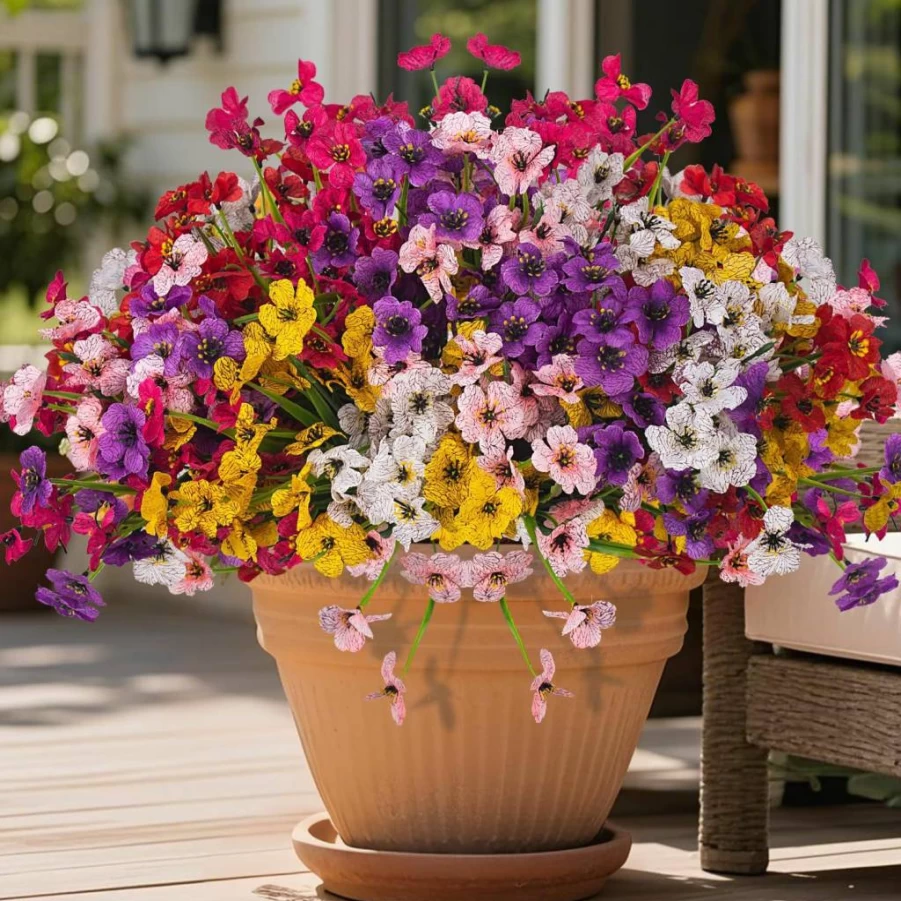 AITISOR 24 Pack UV-Resistant Artificial Flowers for Outdoor & Indoor Decor, Faux Plastic Hanging Plants for Garden, Porch, Window Box - Weatherproof Farmhouse, Wedding, Patio Home Decor