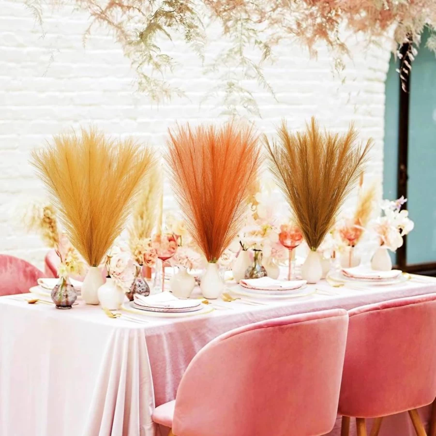 Agusbagli 30Pcs Artificial Pink Pampas Grass Stems - 21.6 Inch Fluffy Faux Pompas Grass for Vase Fillers, Wedding Centerpieces, Boho Home Decor