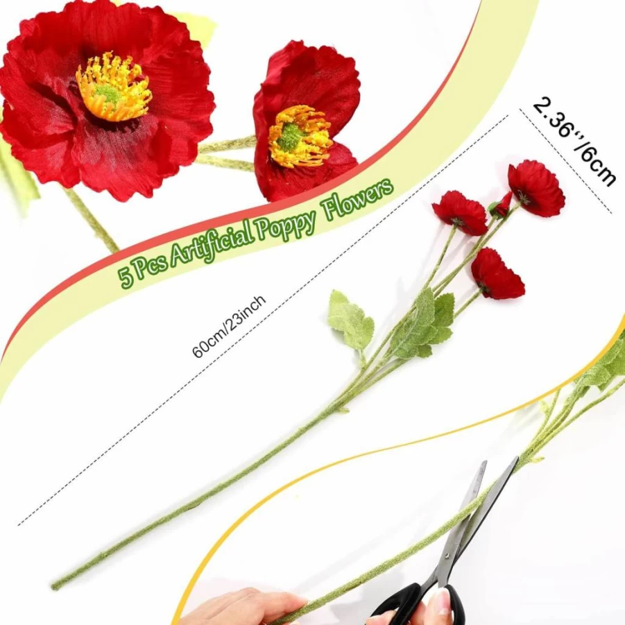 Canlierr 6 Pcs Silk Poppy Flowers - Artificial Faux Poppy Bouquet for Wedding, Home, Table Decor, Floral Arrangement, Vase Centerpieces (Mixed Colors)