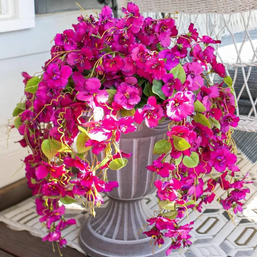 Ivydale 2Pcs Artificial Fuchsia Hibiscus Hanging Flowers - UV Resistant Realistic Silk Vines for Outdoor Porch, Patio, Front Door Decor (Spring Summer)