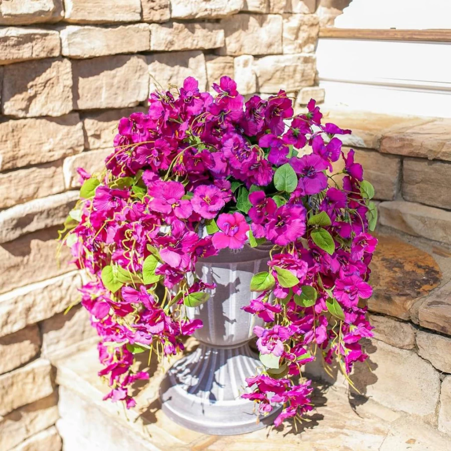 Ivydale 2Pcs Artificial Fuchsia Hibiscus Hanging Flowers - UV Resistant Realistic Silk Vines for Outdoor Porch, Patio, Front Door Decor (Spring Summer)
