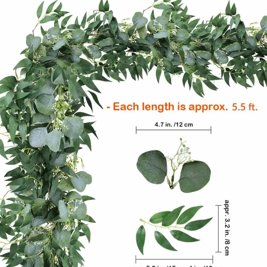 Supla Artificial Eucalyptus Garland with Willow Twigs - Grey Green Fake Greenery for Wedding Arch, Door Decor, Rustic Table Runner