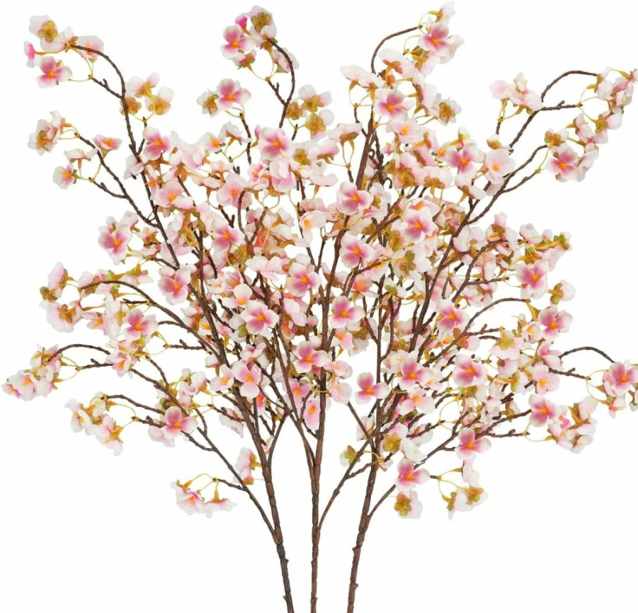 Uieke 4Pcs Artificial Cherry Blossom Silk Flowers, Pink Peach Blossom Stems for DIY Home Wedding Party Decor, Fake Plants for Garden Centerpieces