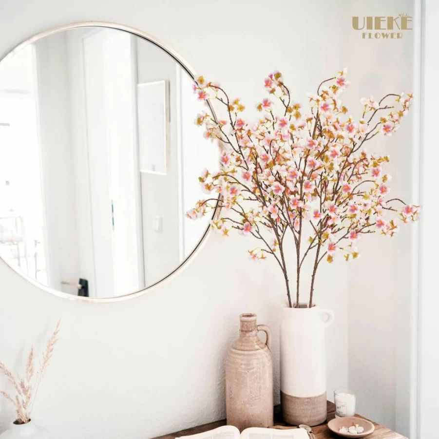 Uieke 4Pcs Artificial Cherry Blossom Silk Flowers, Pink Peach Blossom Stems for DIY Home Wedding Party Decor, Fake Plants for Garden Centerpieces