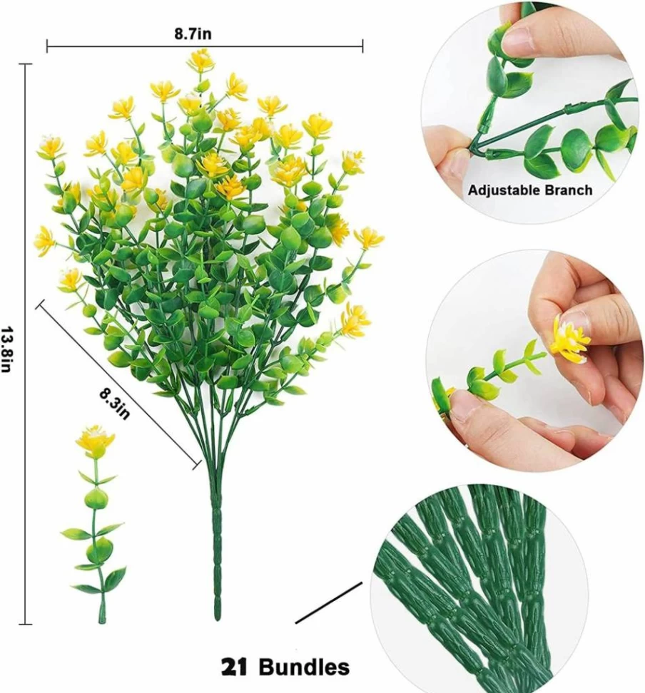WEAUSUP 21 Pack UV Resistant Artificial Outdoor Plants, Faux Bushes & Flowers for Garden Decor, 7 Color Options, Durable Plastic Fake Plants for Home & Landscaping