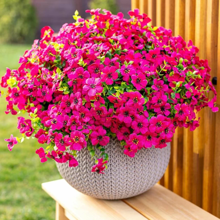 AXYLEX UV Resistant Artificial Boxwood Plants - 16 Bundles Outdoor Fake Shrubs, Fade Proof Plastic Greenery for Garden, Farmhouse & Spring Decor (Red/Pink)