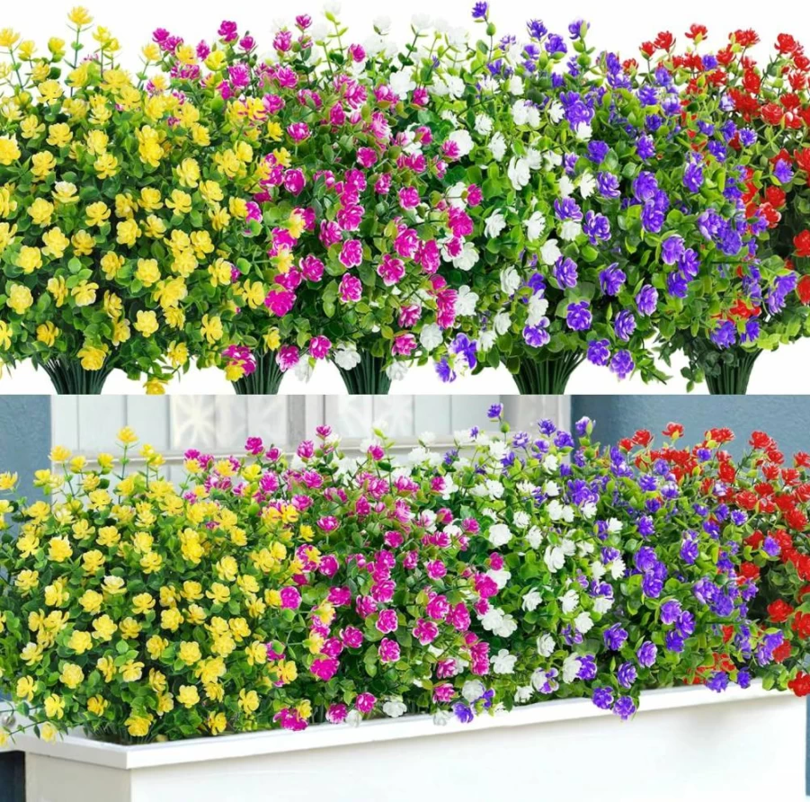 Bassion 24-Pack UV Resistant Artificial Eucalyptus Plants for Outdoor & Indoor Decor - Fake Greenery Stems, Boxwood Shrubs for Garden, Porch, Fence, Hanging Planters