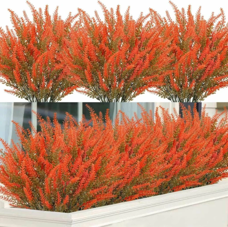 Ouddy Decor 12 Pack Artificial Lavender Flowers, Faux Plastic Plants for Indoor Outdoor Home Wedding Office Decor, Gray Purple Centerpieces