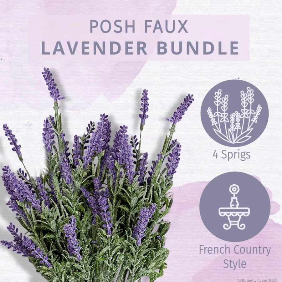 Butterfly Craze 8-Piece Artificial Lavender Silk Flowers - Realistic Faux Plants for Wedding Bouquets, Home Decor, and DIY Crafts