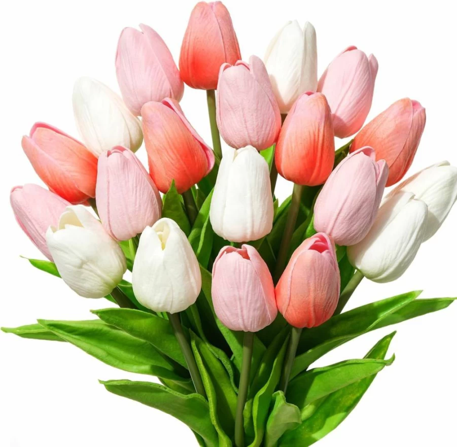 BLISOUL 20Pcs Real Touch Artificial Tulips, 13.5" PU Faux Tulip Stems for Home Decor, Wedding Centerpieces, Mother's Day & Valentine's Gift, Floral Arrangements (Red)