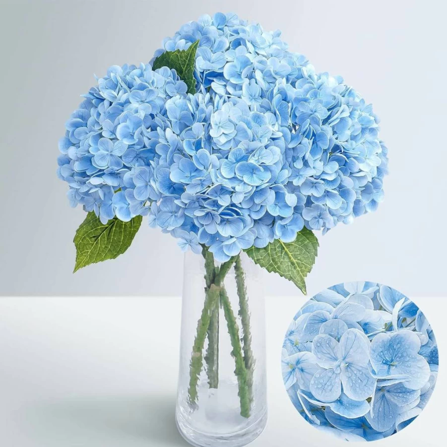 Waipfaru 3Pcs Pink Artificial Hydrangea Flowers Long Stem Faux Latex Blooms for Wedding Bouquets Centerpieces Home Decor Floral Arrangements