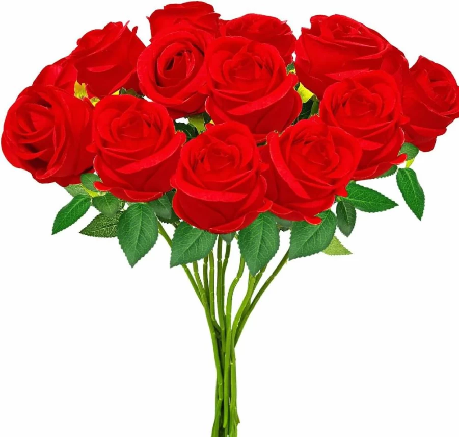 Hailanbao 12Pcs White Artificial Roses - Realistic Faux Flowers with Long Stems for Wedding, Home Decor, Centerpieces, and DIY Bouquets