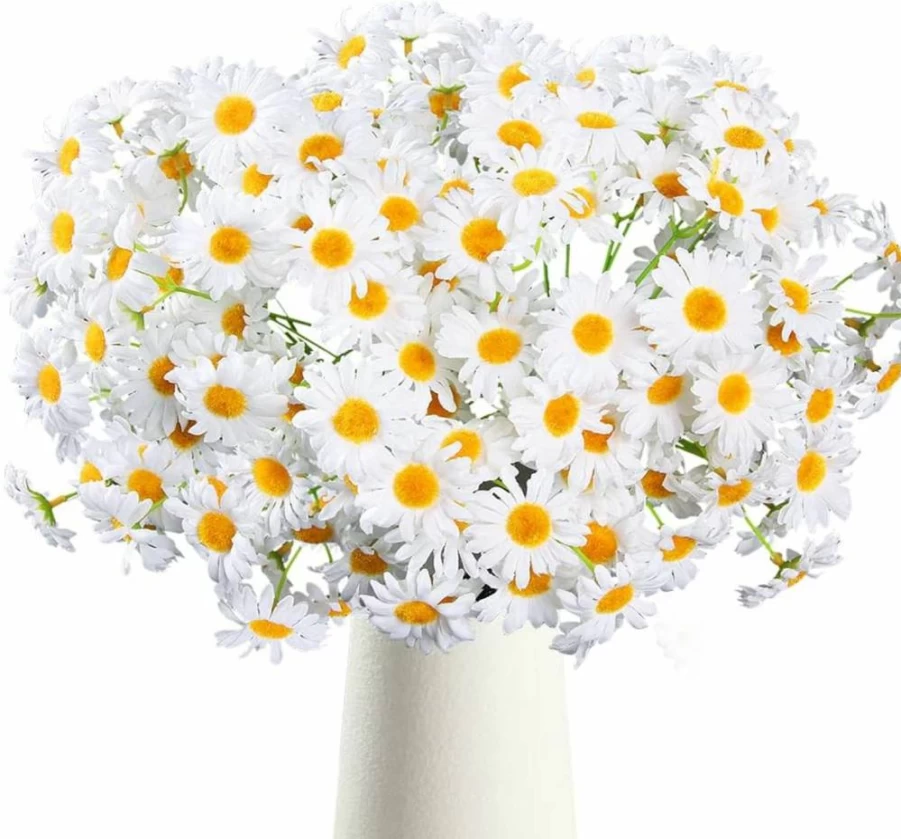 AmyHomie 10PCS Silk Gerber Daisy Flowers - Realistic Fake Daisies for Wedding, Home Decor, Spring Arrangements (Milk White)