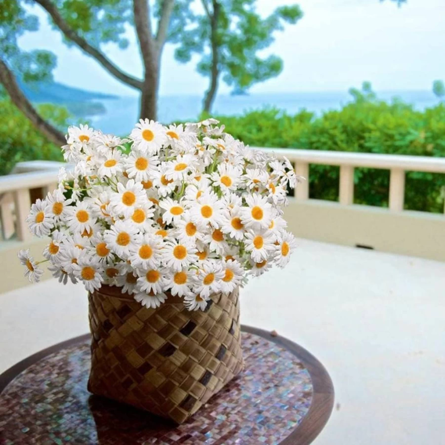 AmyHomie 10PCS Silk Gerber Daisy Flowers - Realistic Fake Daisies for Wedding, Home Decor, Spring Arrangements (Milk White)