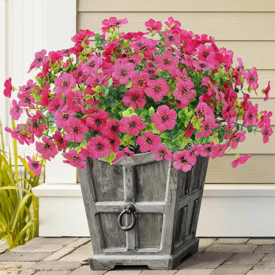 Lnoicy 20 Bundles UV Resistant Artificial Flowers Outdoor Fake Plants - Lifelike Faux Eucalyptus for Spring Decoration, Home Porch Garden Planter (7 Colors)