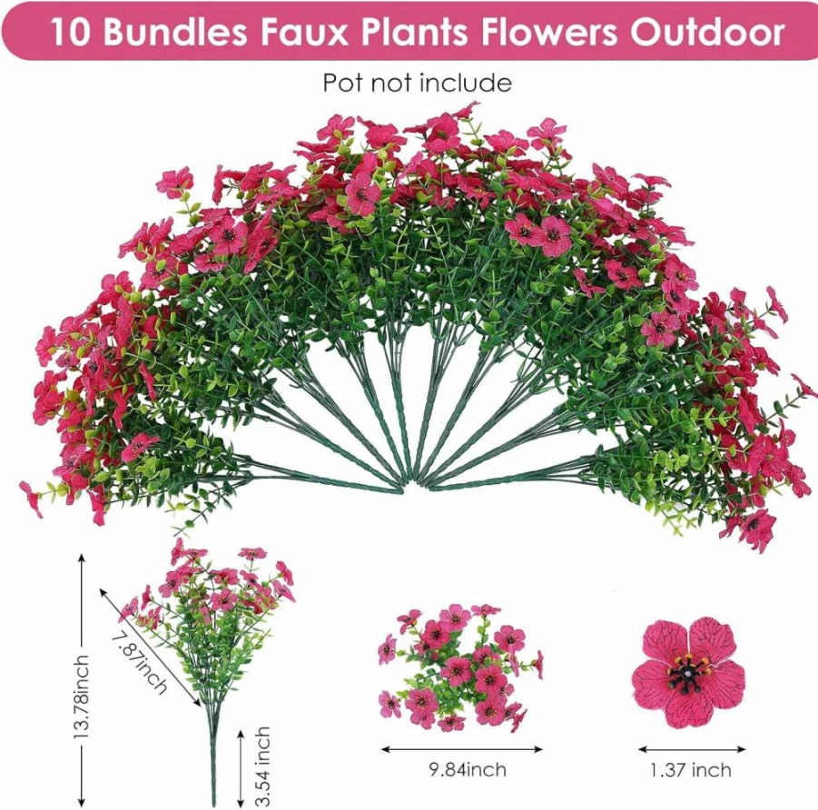 Lnoicy 20 Bundles UV Resistant Artificial Flowers Outdoor Fake Plants - Lifelike Faux Eucalyptus for Spring Decoration, Home Porch Garden Planter (7 Colors)