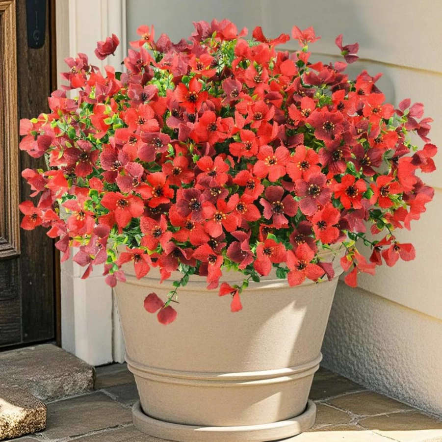 Homsunny UV Resistant Artificial Flowers for Outdoor Decor - 12 Bundles Faux Silk Plants for Garden, Patio, Planter & Front Porch Spring Decoration