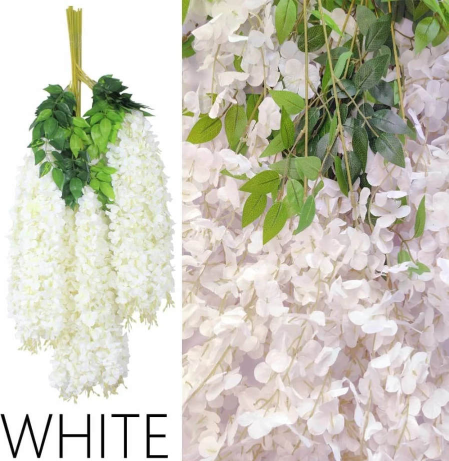 HanYun 12Pcs White Artificial Wisteria Vine Garland - 3.6 Feet Silk Fake Flowers for Home Wedding Party Decor (Dense)
