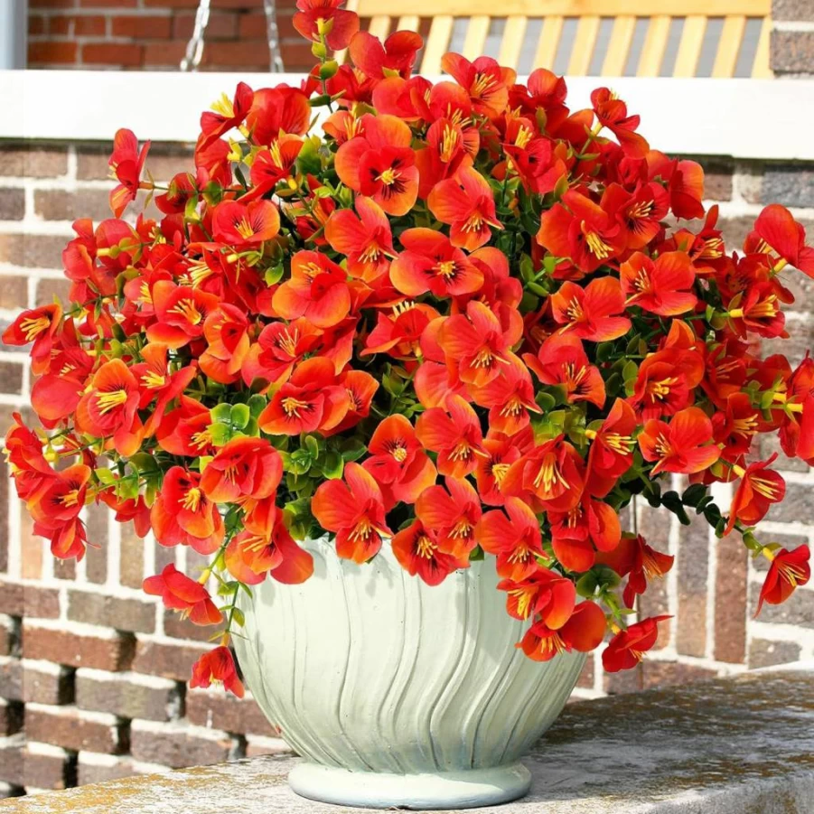 Vemander 16 Pcs UV Resistant Artificial Pansy Flowers for Outdoor Decor, Faux Silk Spring Plants in Purple, White, Yellow, Red for Planters and Gardens
