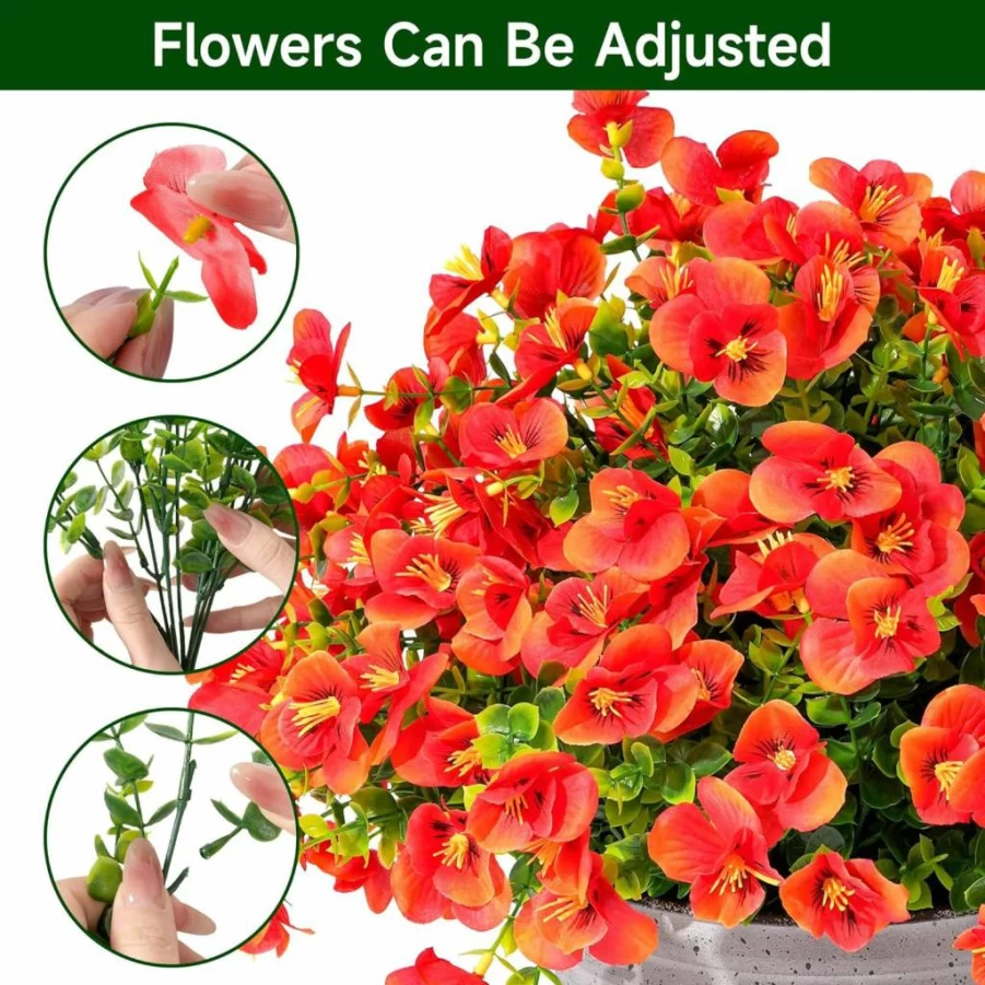 Vemander 16 Pcs UV Resistant Artificial Pansy Flowers for Outdoor Decor, Faux Silk Spring Plants in Purple, White, Yellow, Red for Planters and Gardens