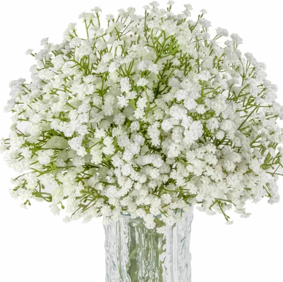 Sukh 10Pcs Realistic Artificial Baby's Breath Flowers - Fake Gypsophila Bouquet for Wedding, Party & Home Decor (White)