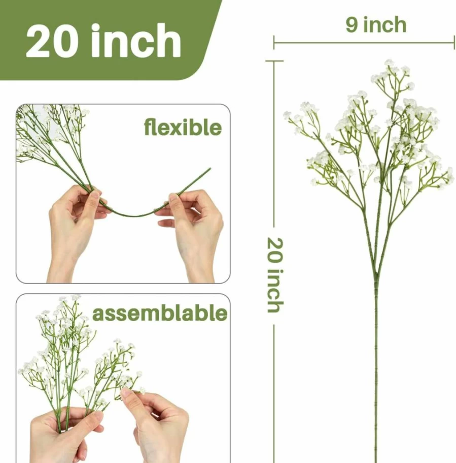 Sukh 10Pcs Realistic Artificial Baby's Breath Flowers - Fake Gypsophila Bouquet for Wedding, Party & Home Decor (White)