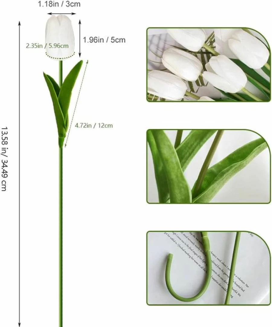 20Pcs White Artificial Tulips by Nature's Mimic - Faux Flowers for Home Decor, Wedding Centerpieces, Mother's Day, Easter & Valentine's Day Gifts