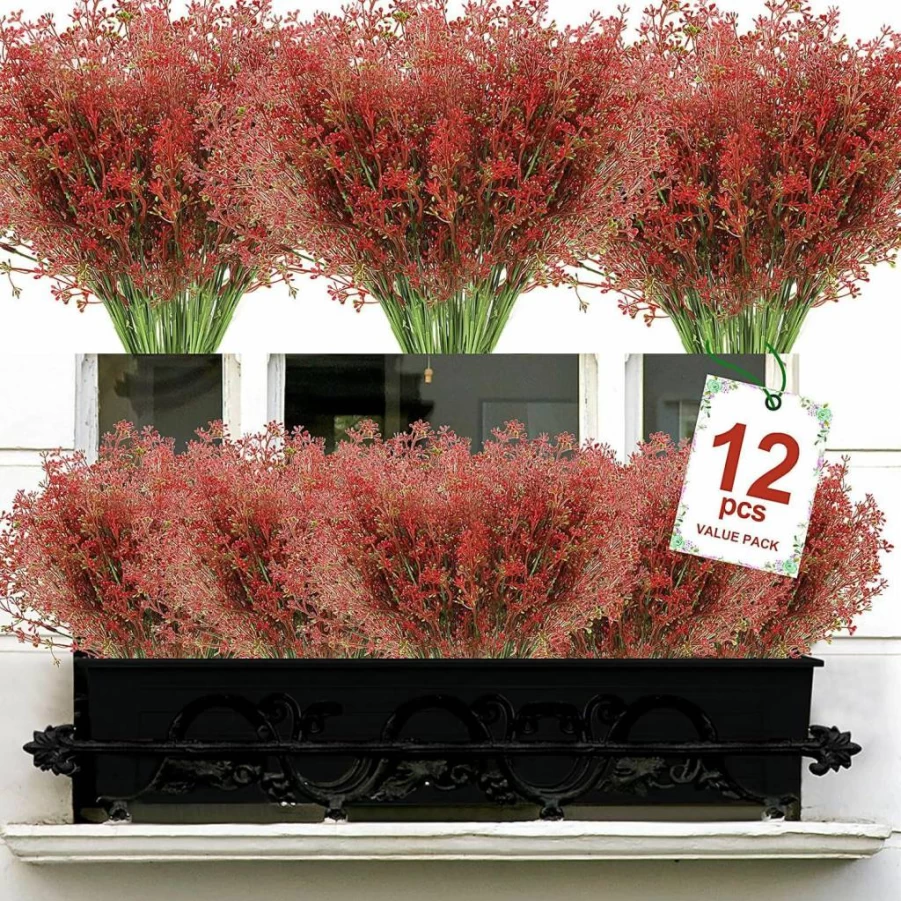 XEOLIAN 12 Bundles UV Resistant Artificial Plants for Outdoor/Indoor Use - Fake Greenery Shrubs for Garden, Patio, Porch, Window Box Decor (White)