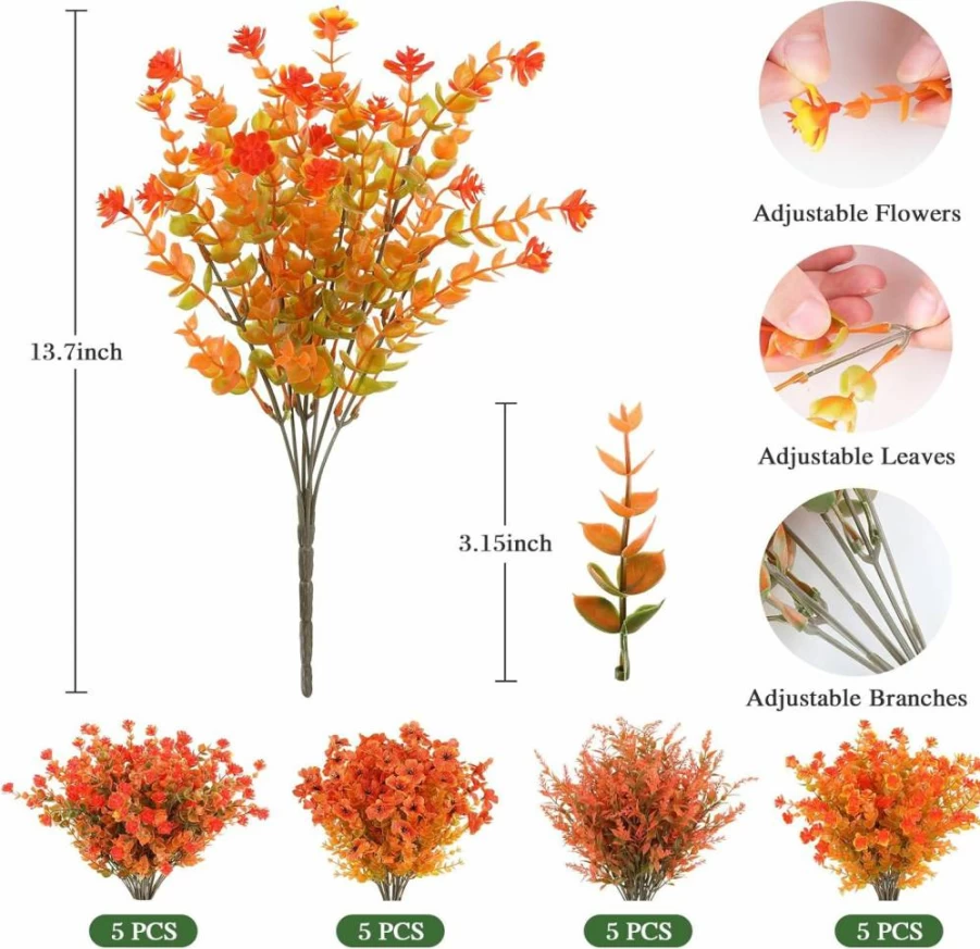 AmyHomie 20 Bundles UV Resistant Faux Pink Flowers for Outdoor Garden Decor, Fade-Resistant Artificial Plants for Porch, Window Box, Summer Spring Decoration