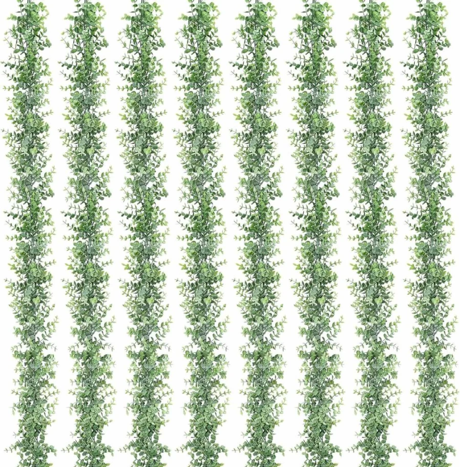 Dolicer 2 Pack Artificial Eucalyptus Garland - 12Ft Fake Hanging Greenery Vines for Wedding Backdrop, Arch, Wall, Table Decor (Grey Green) Indoor Outdoor Use