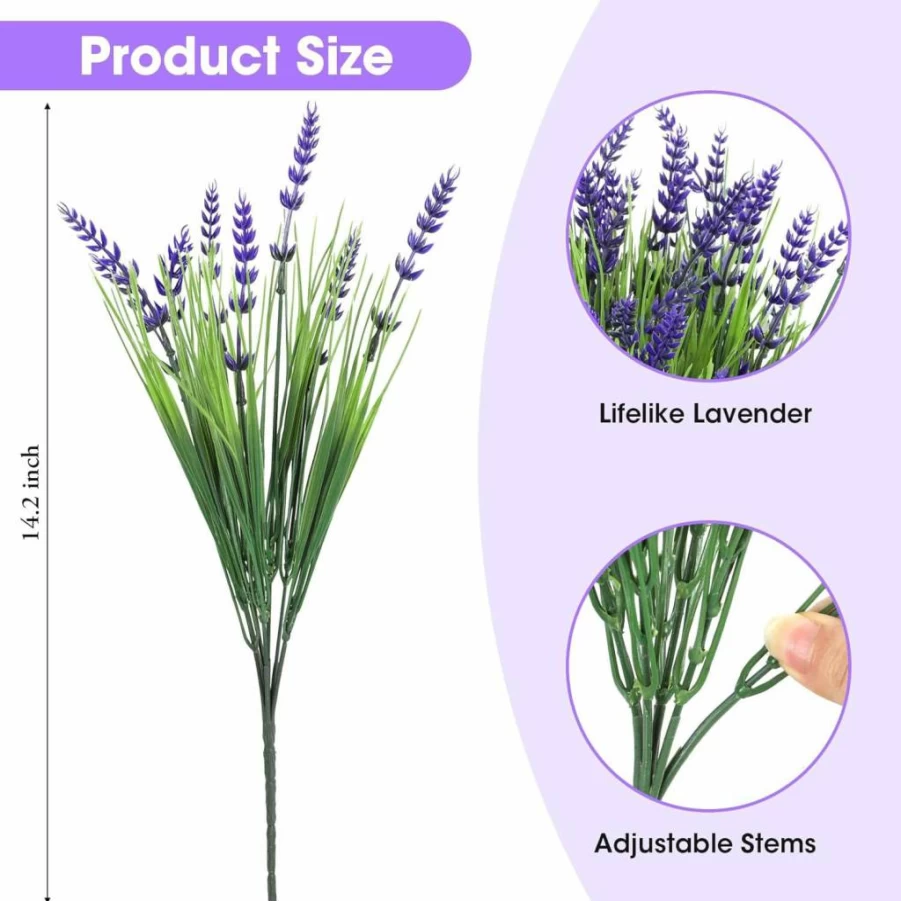 Bassion 24-Pack UV Resistant Artificial Lavender Flowers, Fake Purple Monkey Grass for Outdoor & Indoor Decor, Porch, Garden, Window Box